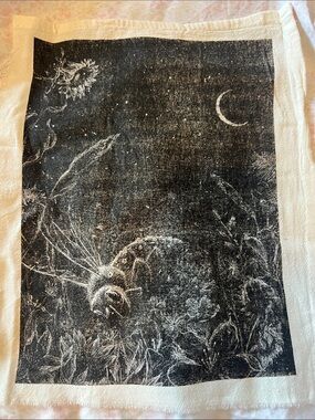 Hand-printed honey bee flower moon back patch